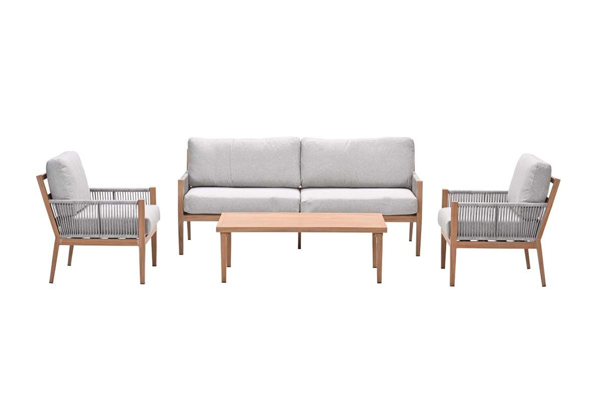 Sardinia loungeset - 4-pieces -  light teaklook - TPU rope sand - dark sand