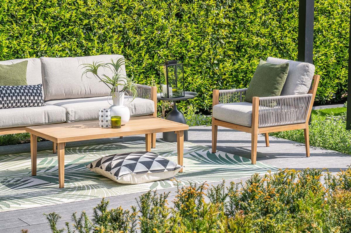 Sardinia loungeset - 4-pieces -  light teaklook - TPU rope sand - dark sand