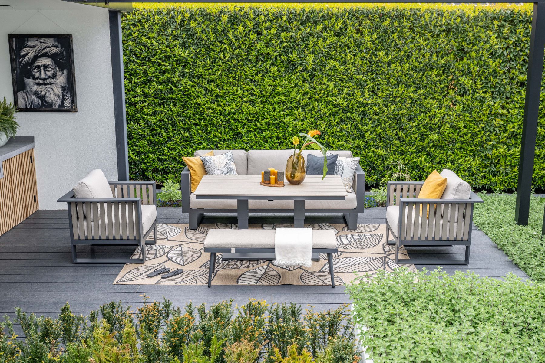 Bologna loungeset - 3-pieces - carbon black  taupe - desert sand