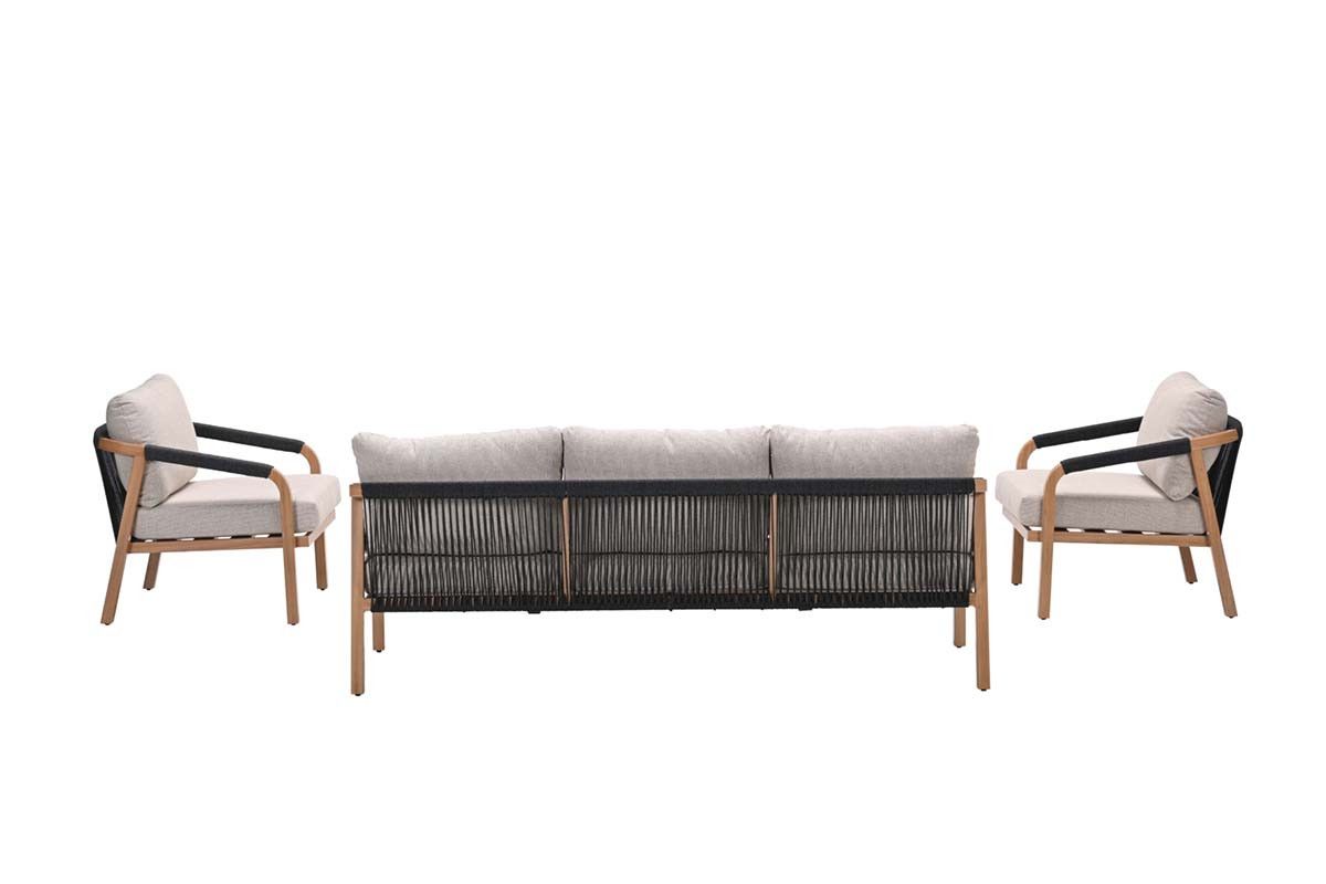 Monti loungeset - 4-pieces - light teak look - rope lava black - gobi sand