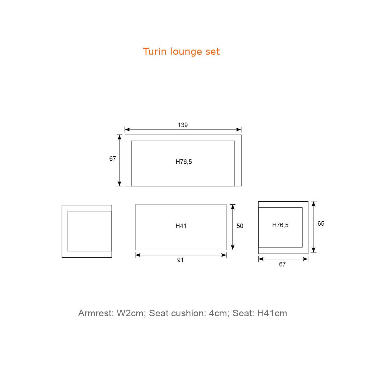 Turin lounge set - 4-pieces - carbon black -  TPU rope taupe - mid grey - light teak vironwood