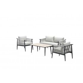 Aloha lounge set - 4-pieces - carbon black - sand - light teak Vironwood