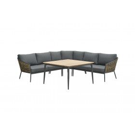 Bali lounge-diningset - 4-pieces - carbon black - natural rotan - mystic grey