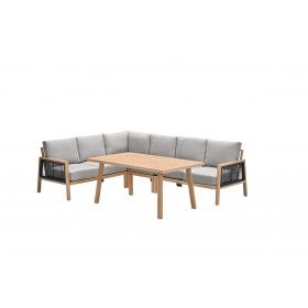 Decala lounge-diningset - 5-pieces - aluminium - light teak look - desert sand