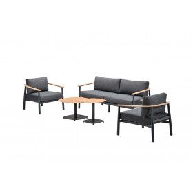 Montevideo lounge set - 5-pieces - carbon black - light  teak look -  merino black