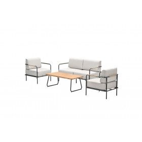 Lisboa lounge set - 4-pieces - carbon black - desert sand - teak look