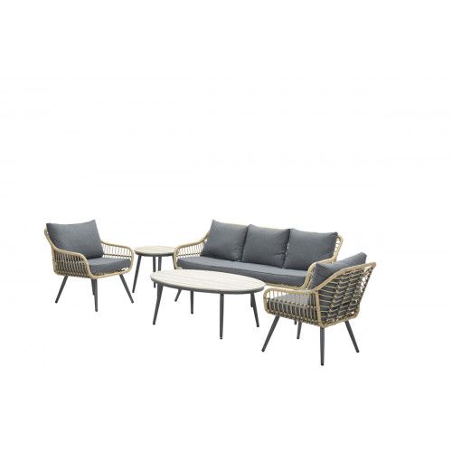 Margriet lounge set - 5-pieces - carbon black -  natural rotan - mystic grey