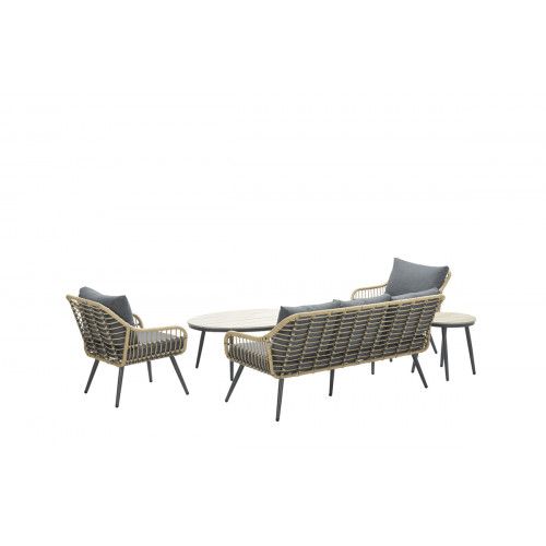 Margriet lounge set - 5-pieces - carbon black -  natural rotan - mystic grey