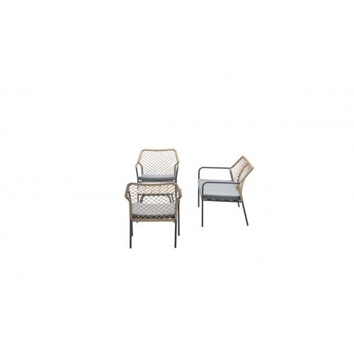 Turin lounge set - 4-pieces - carbon black -  TPU rope taupe - mid grey - light teak vironwood