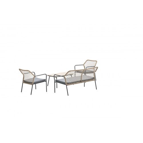 Turin lounge set - 4-pieces - carbon black -  TPU rope taupe - mid grey - light teak vironwood