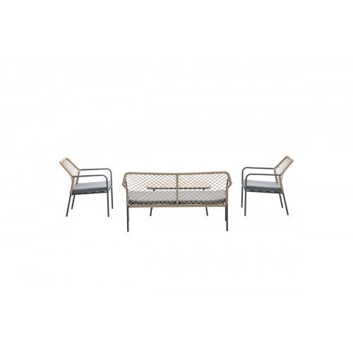Turin lounge set - 4-pieces - carbon black -  TPU rope taupe - mid grey - light teak vironwood