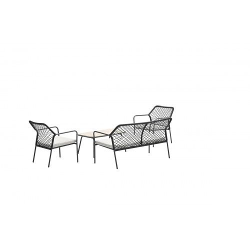 Turin lounge set - 4-pieces - carbon black -  TPU rope black - desert sand - light teak vironwood
