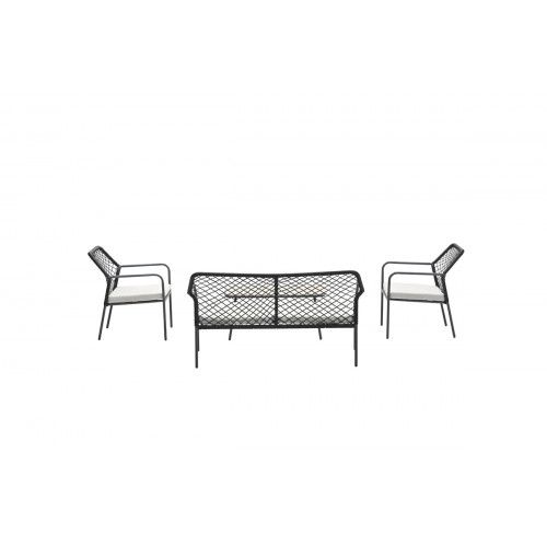 Turin lounge set - 4-pieces - carbon black -  TPU rope black - desert sand - light teak vironwood