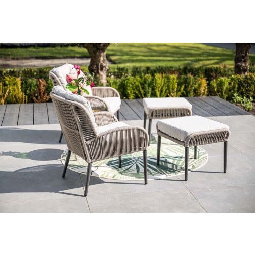 Andorra armchair - including ottoman - carbon black -  rope taupe - valley sand