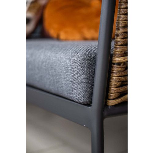 Bali lounge-diningset - 4-pieces - carbon black - natural rotan - mystic grey