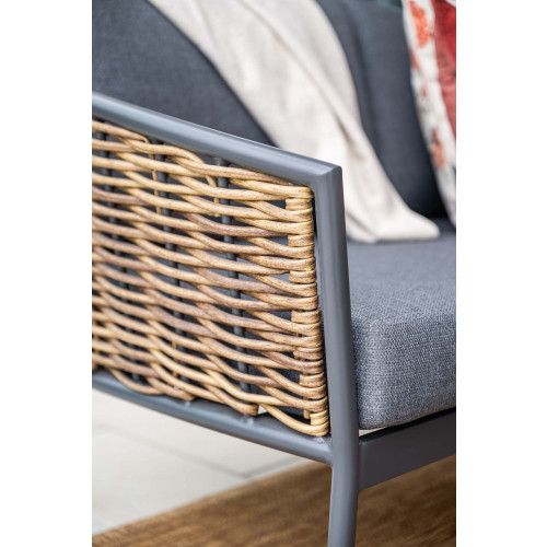 Bali lounge-diningset - 4-pieces - carbon black - natural rotan - mystic grey