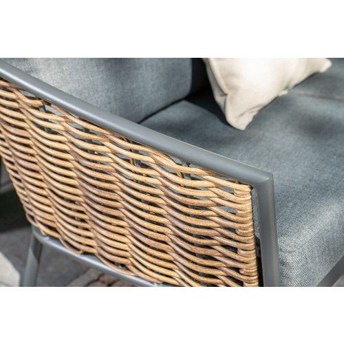 Bali lounge-diningset - 4-pieces - carbon black - natural rotan - mystic grey