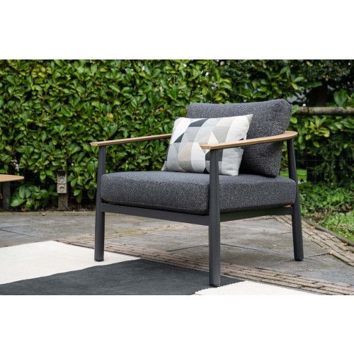 Montevideo lounge set - 5-pieces - carbon black - light  teak look -  merino black