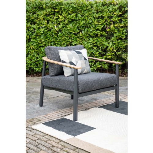 Montevideo lounge set - 5-pieces - carbon black - light  teak look -  merino black