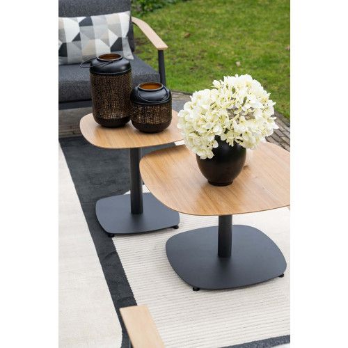 Montevideo lounge set - 5-pieces - carbon black - light  teak look -  merino black