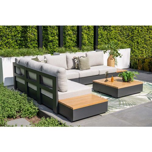 Savona lounge set - 3-pieces - carbon black - valley sand - light teak look