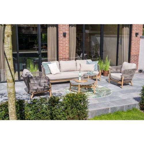Talara loungeset - 5-pieces - acacia wood with white wash - rope taupe - grey sand