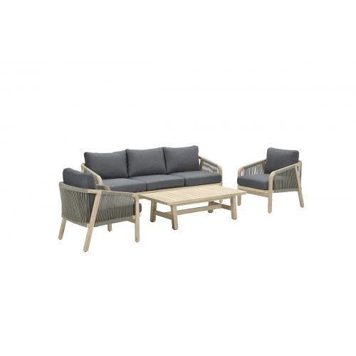 Santos lounge set - 4-pieces - acacia white wash - rope dark grey - mystic grey