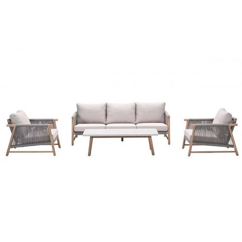 Meteor loungeset - 4-pieces - acacia wood with white wash - rope taupe - grey sand