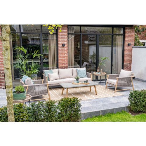 Meteor loungeset - 4-pieces - acacia wood with white wash - rope taupe - grey sand