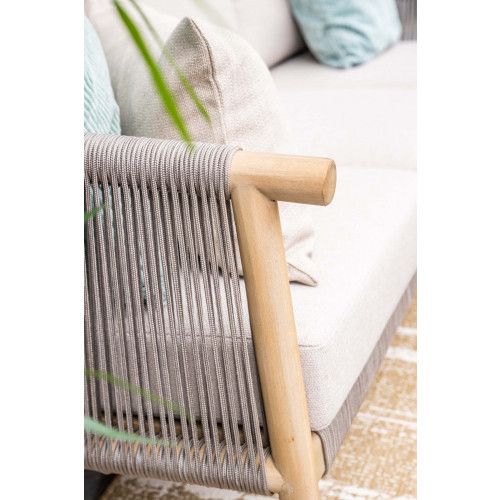 Meteor loungeset - 4-pieces - acacia wood with white wash - rope taupe - grey sand