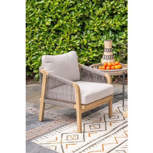 Santos loungeset - 4-pieces- acacia wood with white wash - rope taupe - grey sand