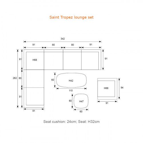 Saint Tropez lounge set - 7-pieces - carbon black - rope sand -  merino sand
